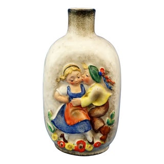 Art Deco Hummel Series Ceramic Bottle with Bas-Relief Decoration by Franz Goebel, Germany, 1920s For Sale