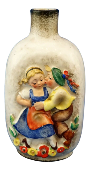 Art Deco Hummel Series Ceramic Bottle with Bas-Relief Decoration by Franz Goebel, Germany, 1920s