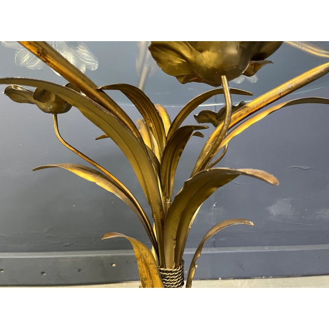 Hollywood Regency Vintage Gilt Metal Flower Side Table, 1960s For Sale - Image 3 of 9