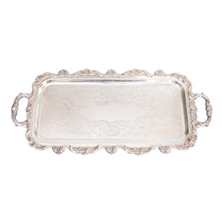 Vintage Silver Plate Oblong Footed Tray With Handles For Sale