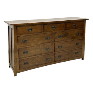 Mission Quarter Sawn Oak 9 Drawer Dresser - Walnut Stain For Sale