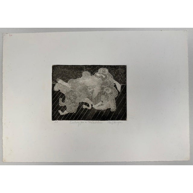 Artist: Stanley J. Krupa Title: "Looking for a Contact Lens" Medium: Artist Proof (A.P.) – Woodblock Print on Paper...