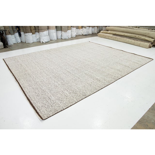 Contemporary 12 X 15 Organic Modern Flatweave Designed Wool Rug in Brown and Ivory For Sale - Image 3 of 11