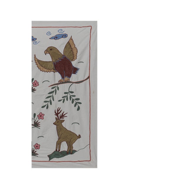 Animal Suzani Wall Hanging Decor Dimension; 35" x 39" inches / 89x 98 Cm /2'9'' X 3'2'' Ground:Silk Blend Embroidery: Silk...
