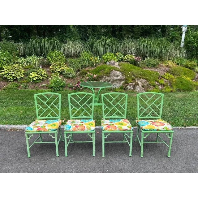 1970s Meadowcraft Faux Bamboo Green Patio Dining Set in Green For Sale - Image 5 of 16