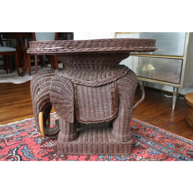 Vintage Wicker Elephant Tray Side Table With Marble Top Chairish
