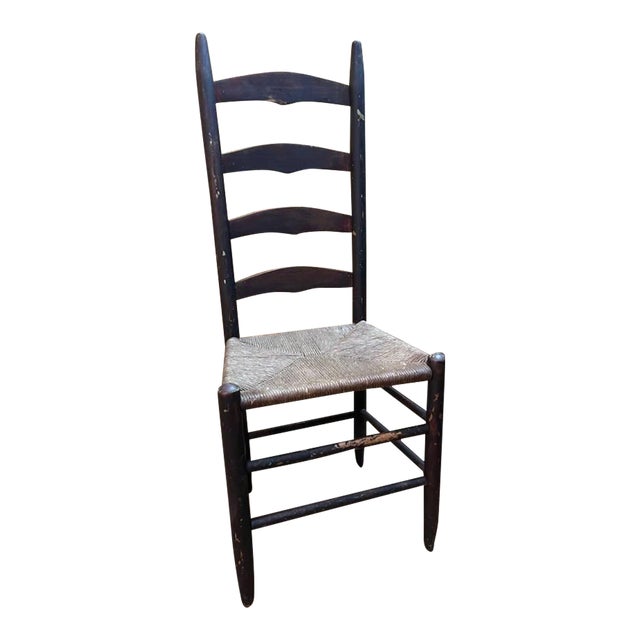 19th Century Antique Rush Seat Ladder Back Side Chair For Sale