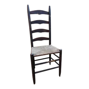 19th Century Antique Rush Seat Ladder Back Side Chair