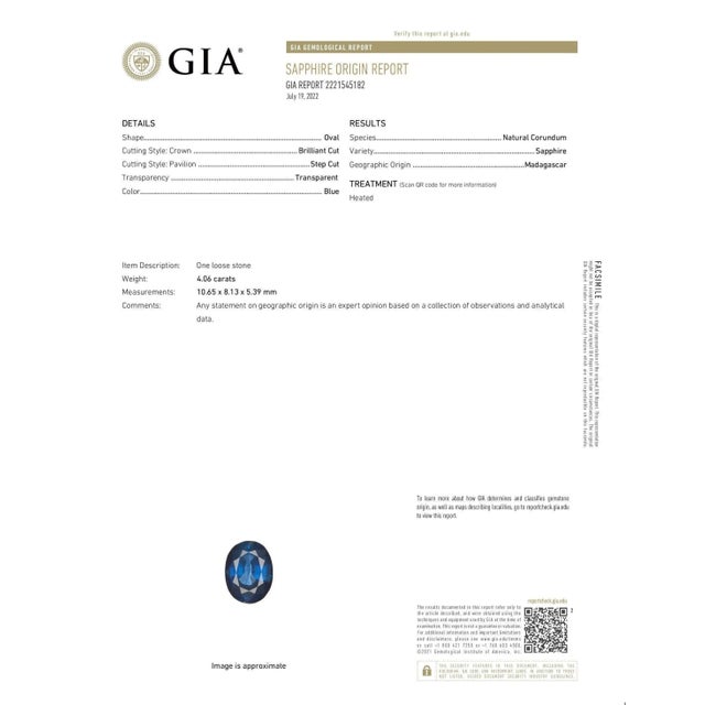 4.06 Ct Gia Certified Natural Sapphire & Diamond Ring Size 7 For Sale In Chicago - Image 6 of 6