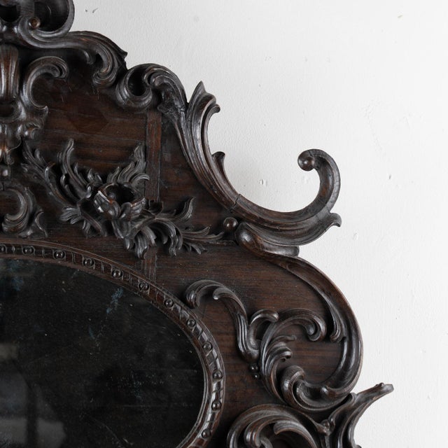 Early 20th Century Carved Oval Dark Oak Mirror From Portugal For Sale - Image 6 of 10