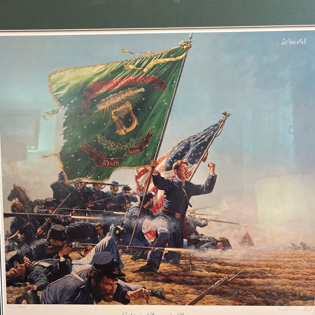 American 1970 Original Print Signed Numbered Framed by American Artist Bradley Schmeht Titled Captain Clooney’s Charge For Sale - Image 3 of 12