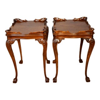 1940s Pair of English Chippendale Mahogany Side Tables / End Tables For Sale