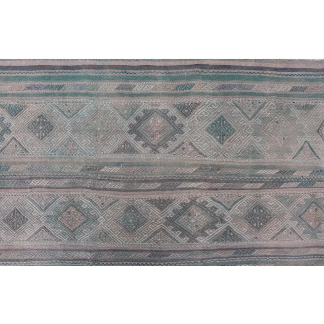 Mid 20th Century Turkish Vintage Kilim Flat-Weave With Embroideries Kilim in Pastel Color For Sale - Image 9 of 12