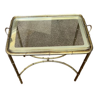 1970s Faux Bamboo Brass Plated Tray Cocktail Table For Sale