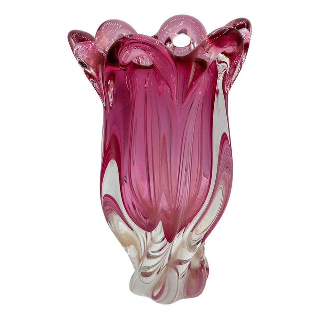 1950s MCM Czech Cranberry Art Glass Vase by Josef Hospodka for Chribska Glassworks For Sale