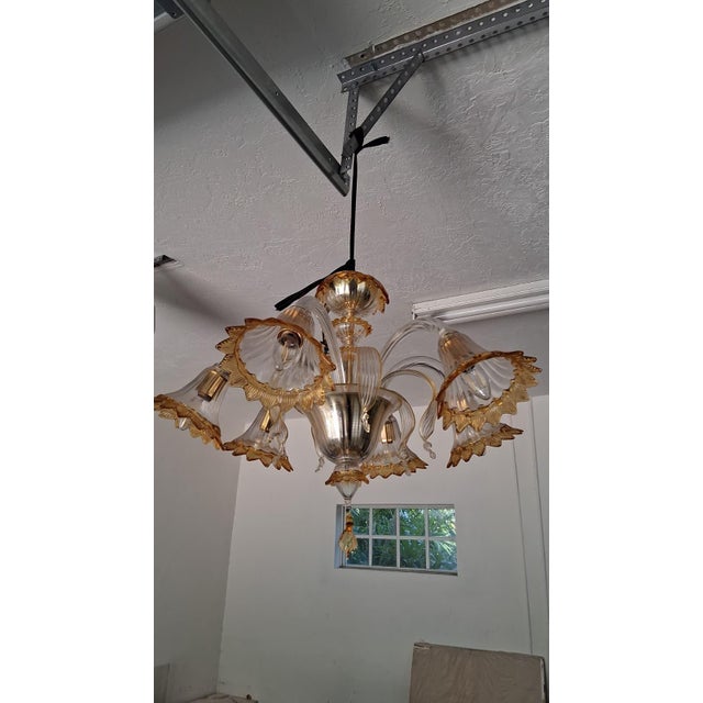 Mid-Century Modern Vintage "Auber" Murano Glass Venetian Chandelier - 6 Light For Sale - Image 3 of 4
