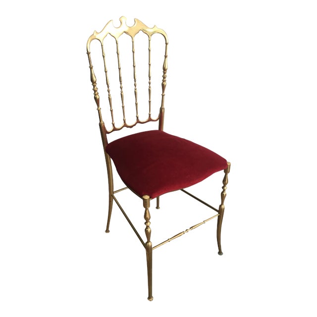 Brass and Red Velvet Chiavari Chair, circa 1940 For Sale