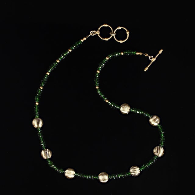 Green Chrome Diopside and Goldy Accents Necklace For Sale - Image 4 of 5