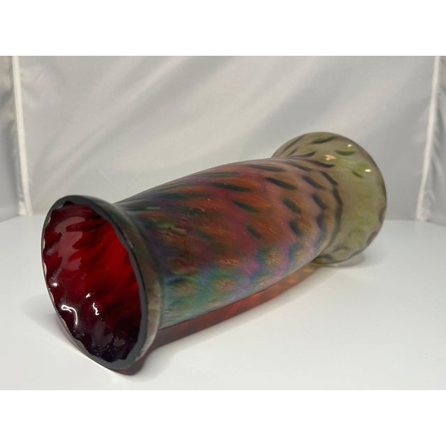 Red Rindskopf Iridescent Art Glass Vase: Pepita Honeycomb, c. 1900 For Sale - Image 8 of 10