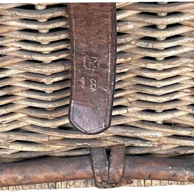 Metal German Wicker Provisions Case with Leather Straps For Sale - Image 7 of 10