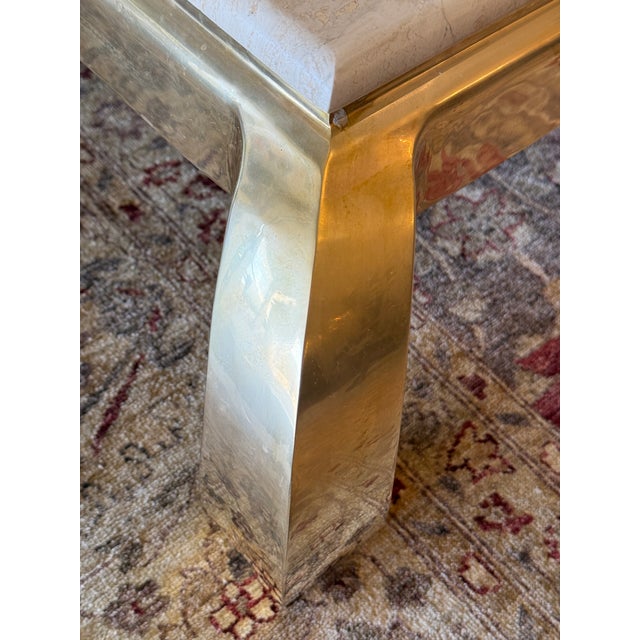 Henredon Italian Travertine + Brass Coffee Table, Circa 1970's For Sale - Image 11 of 12