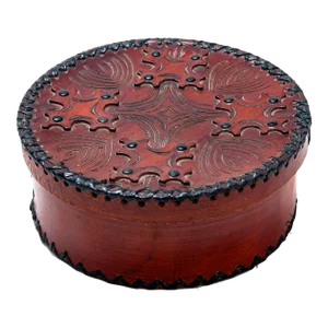 1970s Hand Tooled Round Leather Box