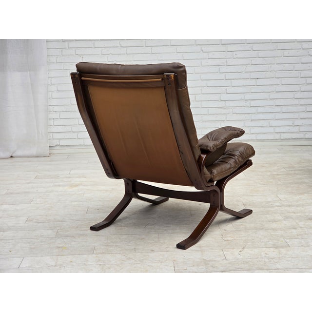 Scandinavian Armchair in Brown Leather, 1970s For Sale - Image 6 of 18