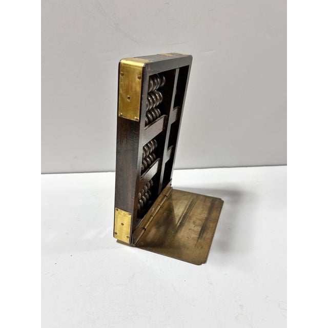 Mid-Century Wood Abacus Bookend With Brass Base For Sale - Image 11 of 12