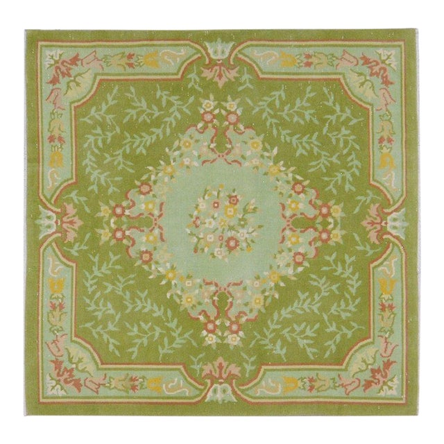 Vintage Chinese Art Deco Knotted Wool Rug, 4'10''x4'9'' For Sale