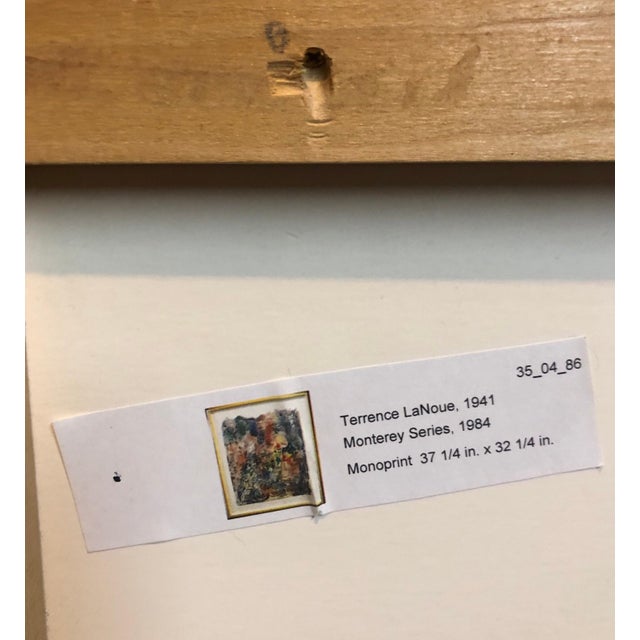 Terence La Noue, Large Abstract Modernist Monterey Series Mixed Media Monotype Colorful Painting, 1984 For Sale In Miami - Image 6 of 11