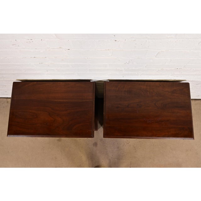 Late 20th Century Stickley Georgian Solid Cherry Wood Bedside Chests, Pair For Sale - Image 9 of 13