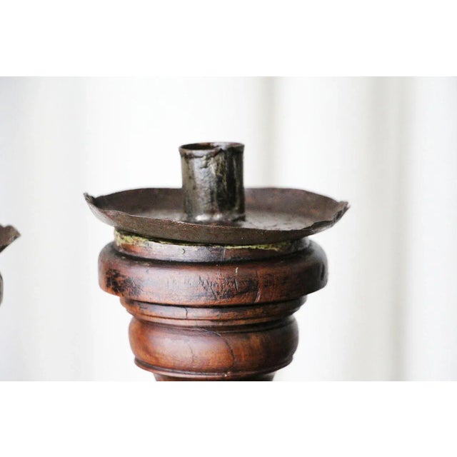 17th/18th Century Portuguese Carved and Turned Wood Candlesticks - a Pair For Sale - Image 4 of 13