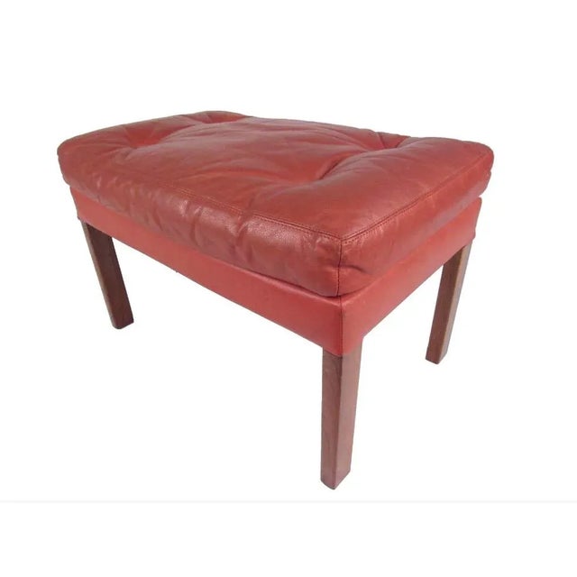 Danish Modern Tufted Leather Ottoman For Sale - Image 9 of 9