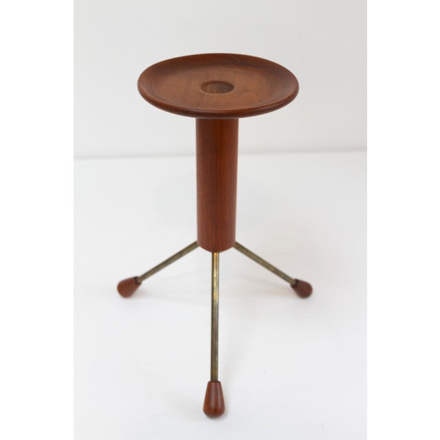 Vintage Danish Teak Tripod Side Table, 1950s. Scandinavian Mid-Century Modern three legged pedestal table in solid teak....