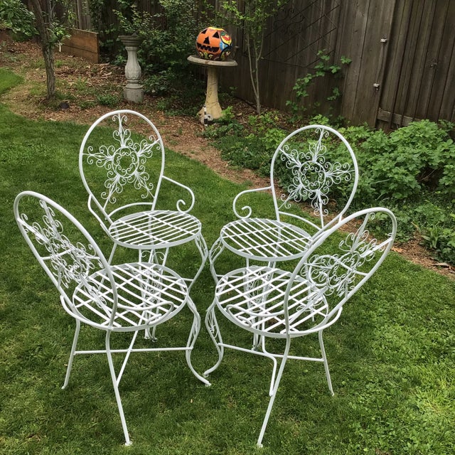 Ornate Iron Garden Arm Chairs - Set of 4 For Sale - Image 4 of 12