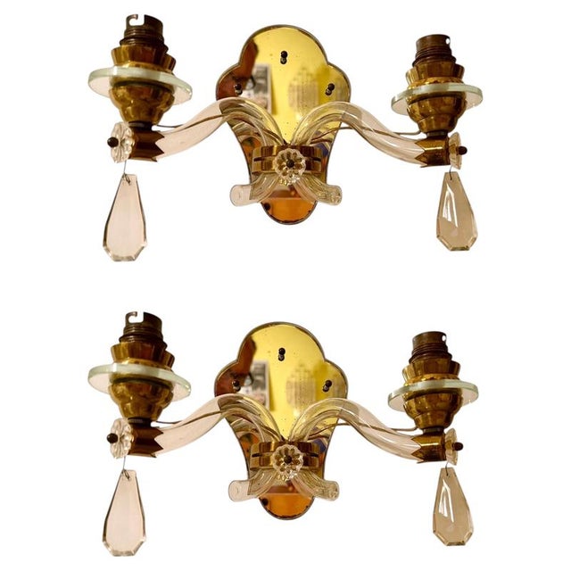 Art Deco French Crystal and Mirror Wall Sconces from Maison Baguès, Paris, 1945s, Set of 2 For Sale - Image 8 of 8