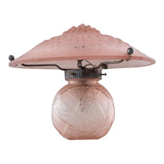 Muller Freres Large French Art Deco Pink Glass Table Lamp - 1930s For Sale