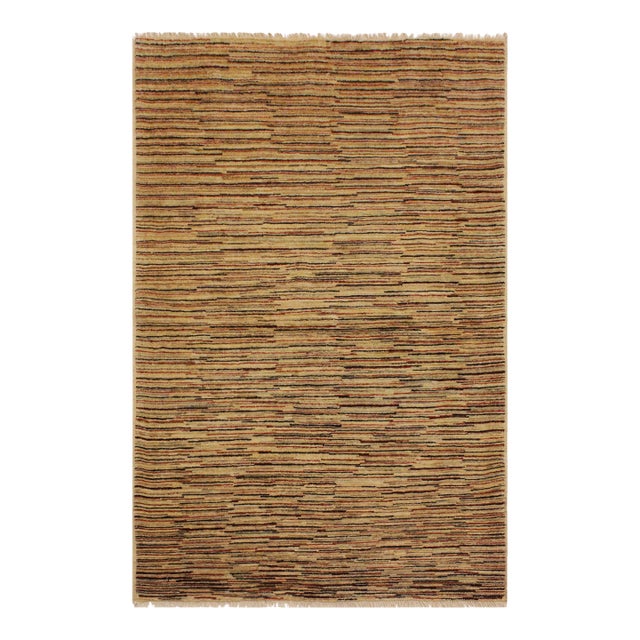 Contemporary Gabbeh Beige/Rust Wool Rug - 4'2'' X 5'9'' For Sale