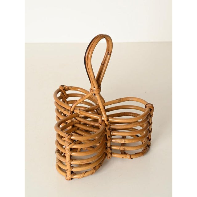 French Riviera Bottle Rack in Curved Bamboo and Wicker, Italy, 1970s For Sale - Image 10 of 11