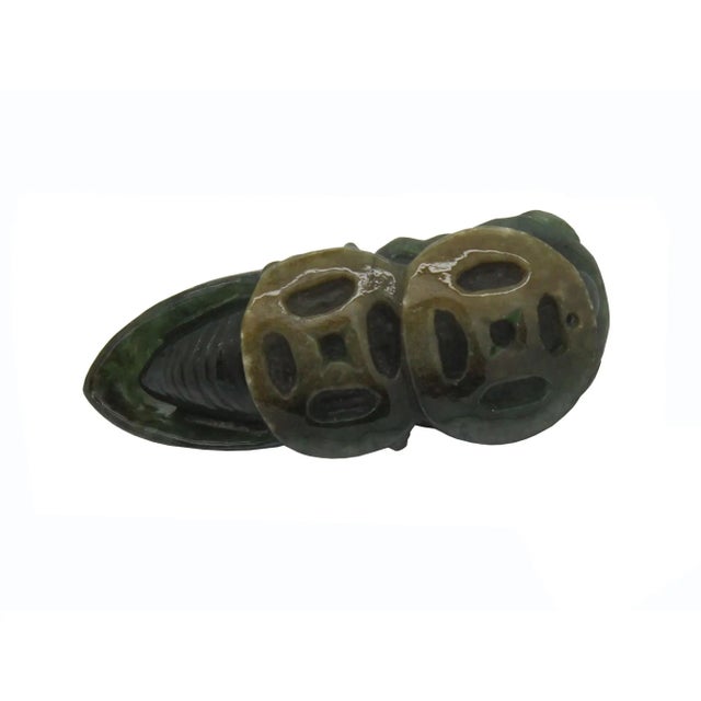 1980s Hand Crafted Jade Pendant Dark Green Cicada Om Money Zen Ornament Figure For Sale - Image 5 of 6