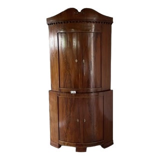 Antigue Biedermeier Corner Cabinet in Walnut Veneer, 1860s For Sale