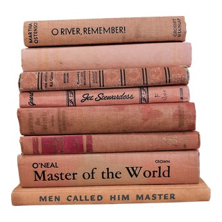 Vintage Library Book Stack Peach Salmon Coral Apricot For Sale