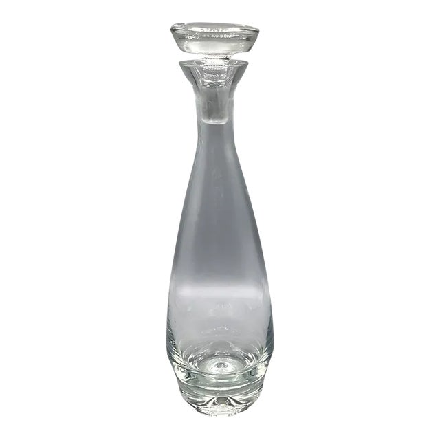 Hand Blown Bubble Bottom Ground Top Crystal Decanter With Stopper For Sale