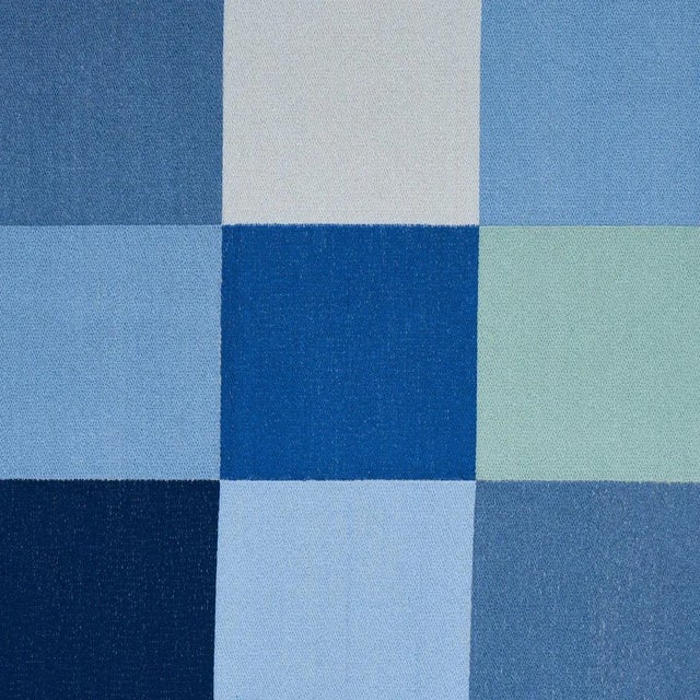 Transitional Schumacher X David Kaihoi Embroidered Tile Fabric in Blue For Sale - Image 3 of 4