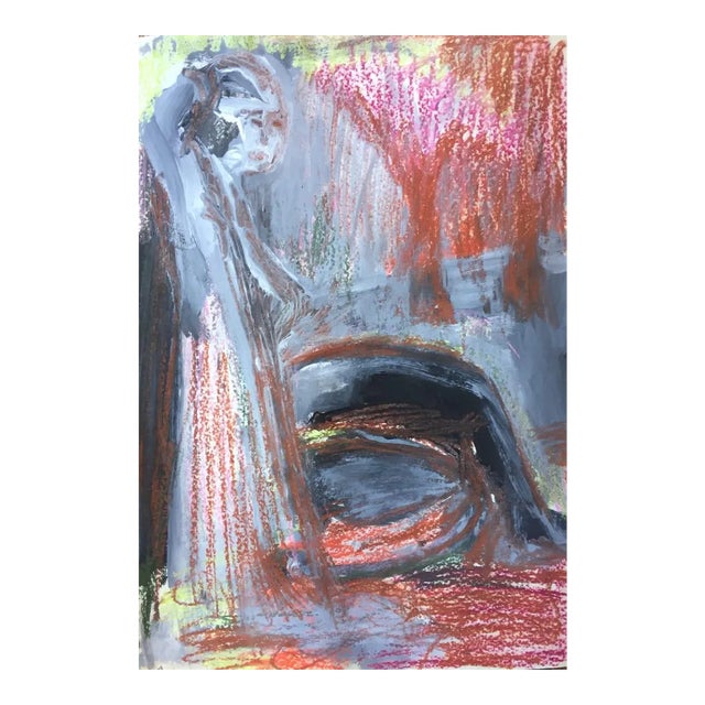 1960s Gloria Dudfield Gouache, Pastel Figure With Orange For Sale