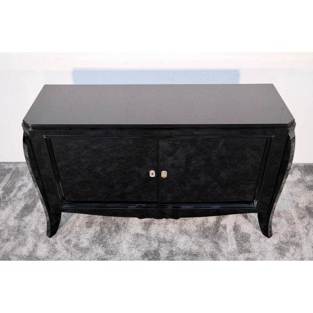 Small Vintage Art Deco Two-Door Sideboard in Black High-Gloss Lacquer, 1930s For Sale - Image 9 of 10