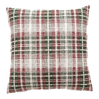 Winter Plaid Red Woven Cushion With Feather Filler - 42x42cm (17"x17") For Sale