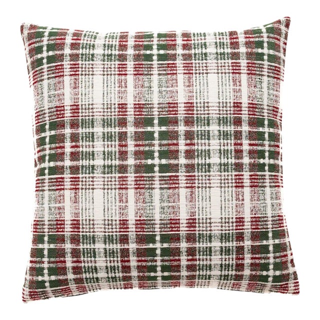 Winter Plaid Red Woven Cushion With Feather Filler - 42x42cm (17"x17") For Sale