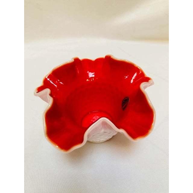 Vintage fun white and red kanawha hobnail decorative bowl. This about 5x6” in Good condition.