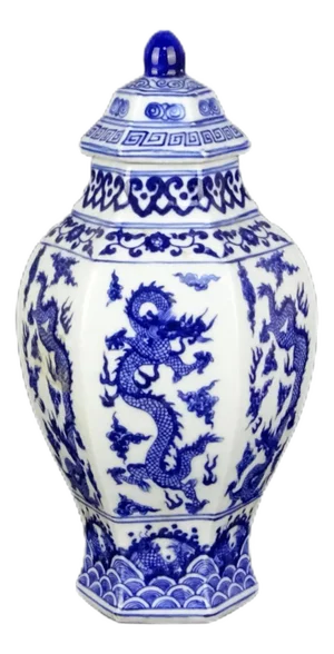 Antique Chinese Ceramic Pot Ming Dynasty Xuande Marked Blue and White Porcelain Ginger Jar Hand Painted Dragon Pattern